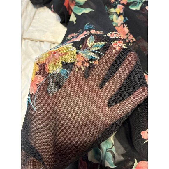 Little Pieces Black Red Yellow Green Floral Sheer Maxi Skirt Small Medium - Picture 4 of 4